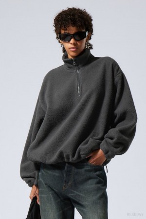 Weekday Cora Oversized Fleece Sweatshirt Ciemny Szare | QRZK7148