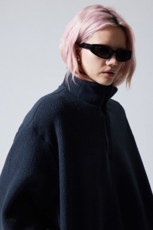 Weekday Cora Oversized Fleece Sweatshirt Ciemny Niebieskie | NFXP0195