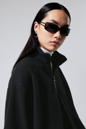 Weekday Cora Oversized Fleece Sweatshirt Czarne | UPUG2617