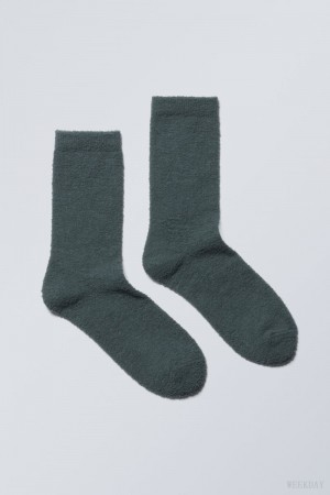 Weekday Cosy Socks Ciemny Turkusowe | TUSM0600