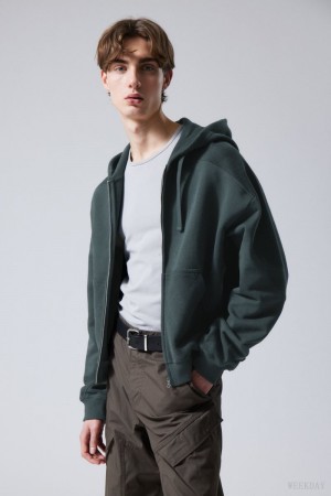 Weekday Craig Zip Hoodie Ciemny | EQTD6079