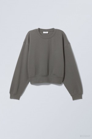 Weekday Crop Volume Sweatshirt Ciemny Szare | FMKX5060