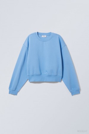 Weekday Crop Volume Sweatshirt Głęboka Niebieskie | SUFP7200