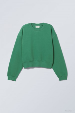 Weekday Crop Volume Sweatshirt Zielone | KEPD8246