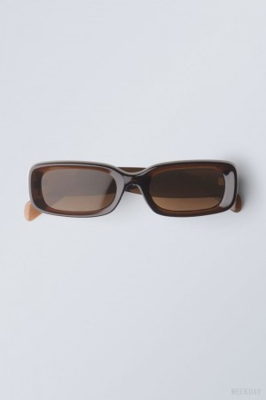 Weekday Cruise Squared Sunglasses Ciemny Brązowe | APTK4081