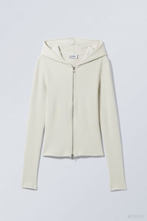 Weekday Cut Tight Zip Hoodie Białe | NKYM5177