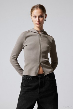 Weekday Cut Tight Zip Hoodie Ciemny Szare | YZIC9034