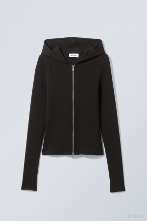 Weekday Cut Tight Zip Hoodie Czarne | ZHCE4916