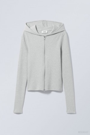 Weekday Cut Tight Zip Hoodie Szare Brązowe | NINE1087