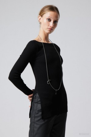 Weekday Cybele Slit Long Sleeve Czarne | YOPE2339