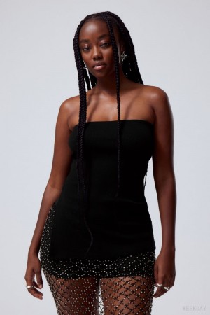 Weekday Cybele Slit Tube Top Czarne | UNJE4559