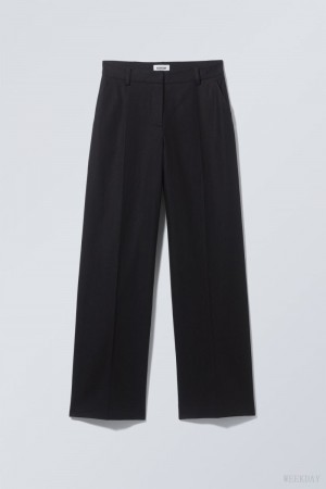 Weekday Cyrus Linen Mix Trousers Czarne | OTQA7851