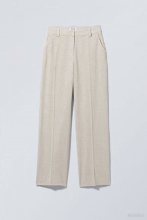 Weekday Cyrus Linen Mix Trousers Ecru | CWWZ7861