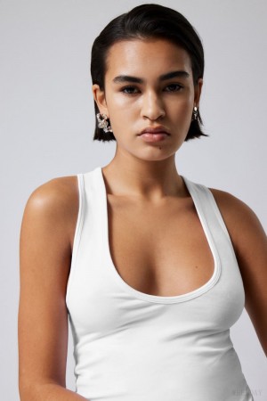Weekday Deep U-Neck Tank Top Białe | DFTU5271