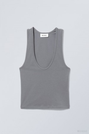 Weekday Deep U-Neck Tank Top Ciemny Szare | IFZO1698