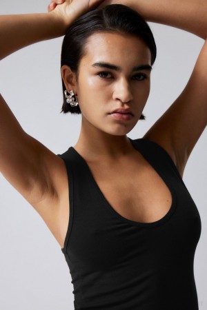 Weekday Deep U-Neck Tank Top Czarne | WLNC9093