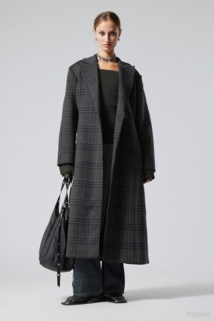 Weekday Delia Waisted Wełna Blend Coat Ciemny Szare | DUXJ8317