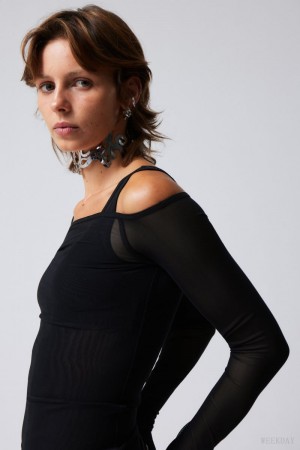 Weekday Double Layer Long Sleeve Czarne | WKXF6640
