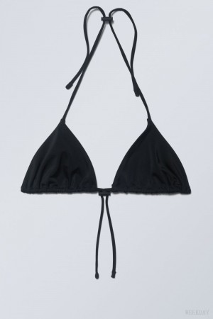 Weekday Drawstring Halter Bikini Top Czarne | ZSTU3704