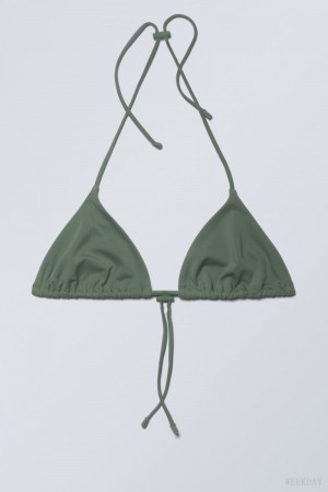 Weekday Drawstring Halter Bikini Top Oliwkowe Zielone | PEDI4957