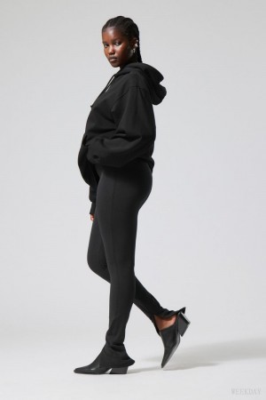 Weekday Drew Zip Tights Czarne | WZMU3428
