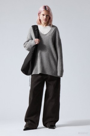 Weekday Eden Oversized Wełna Blend Swetry Szare | YPWU5995