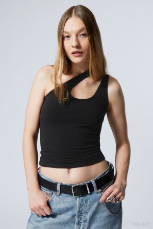 Weekday Elaf One Shoulder Top Czarne | PWGY5828
