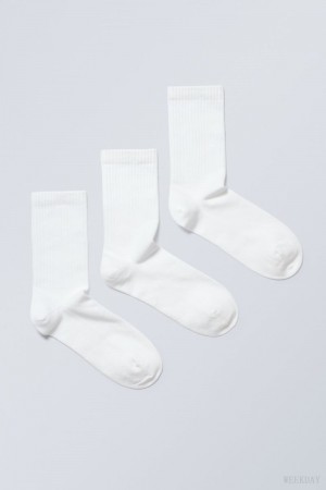 Weekday Eleven Socks 3-pack Białe | QSCW3600