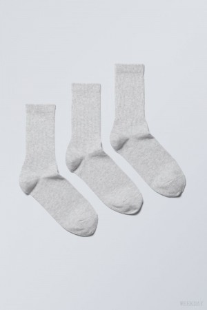 Weekday Eleven Socks 3-pack Szare | GRYF1956