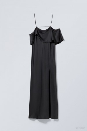 Weekday Elia Long Off Shoulder Sukienki Ciemny Szare | ZOQB3625