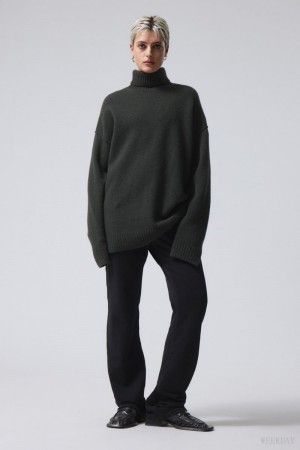 Weekday Eloise Wełna Turtleneck Swetry Ciemny Zielone | REGH4708