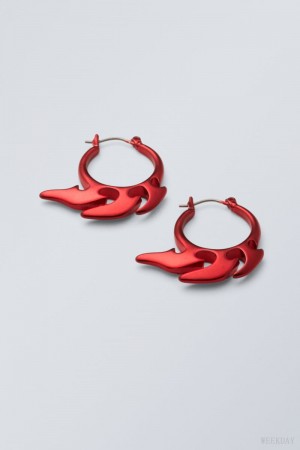 Weekday Elsa Hoop Earrings Czerwone | NBCD2953