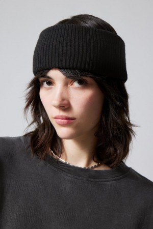 Weekday Elsa Żebrowany Knit Headband Czarne | HUHH2059