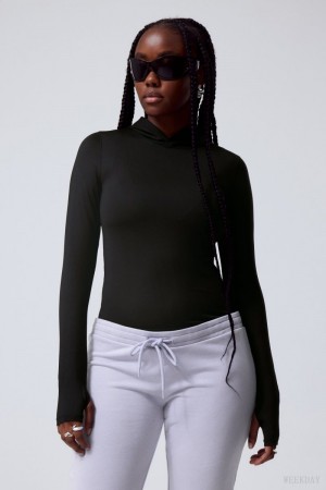 Weekday Emily Zakapturzony Longsleeve Top Czarne | ZBUW4462