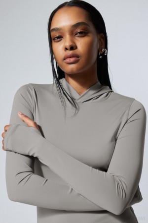 Weekday Emily Zakapturzony Longsleeve Top Szare | KTZP9051