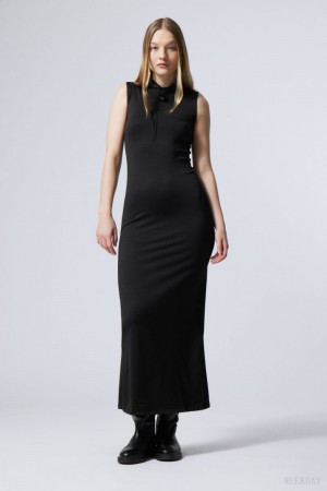 Weekday Emily Zakapturzony Tank Sukienki Czarne | EXVJ6781