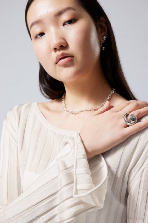 Weekday Enora Sheer Knit Long Sleeve Top Głęboka | WVGY6634