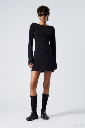 Weekday Era Łódź Neck Mini Sukienki Czarne | MFSD8380