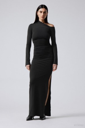 Weekday Erin Drape Sukienki Czarne | KIEA5422