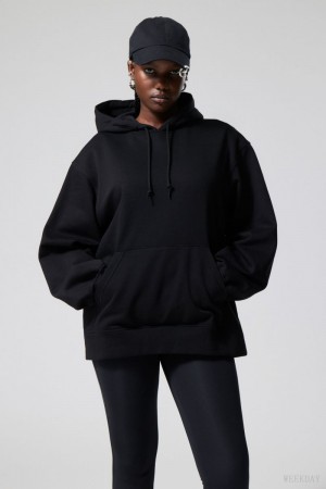Weekday Essence Relaxed Hoodie Czarne | FBGR9110