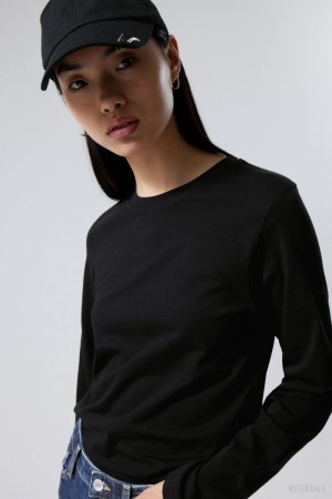 Weekday Essence Standard Long Sleeve Czarne | ZSYN1241