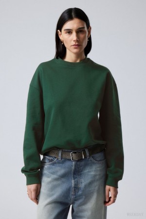 Weekday Essence Standard Sweatshirt Ciemny Zielone | UOWS5032
