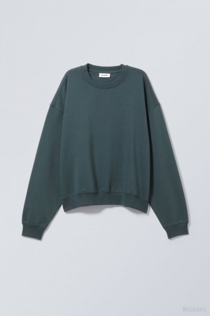 Weekday Essence Standard Sweatshirt Ciemny Turkusowe | DMXL6541