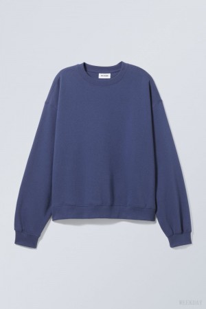 Weekday Essence Standard Sweatshirt Ciemny Niebieskie | FYVF5521