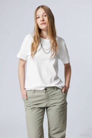 Weekday Essence Standard T-shirt Białe Głęboka | CNXT3338