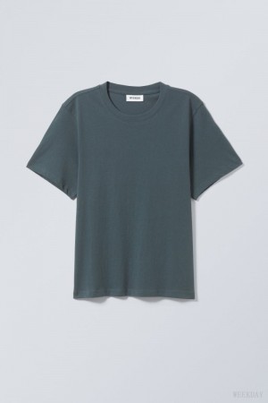 Weekday Essence Standard T-shirt Ciemny Niebieskie | ELTE7076