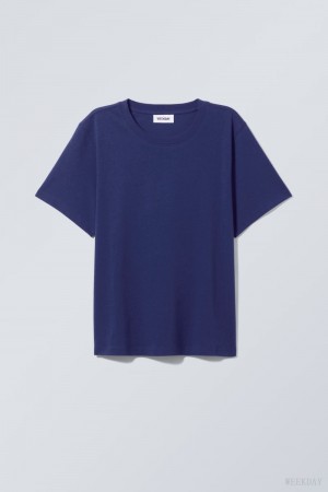 Weekday Essence Standard T-shirt Ciemny Niebieskie | LPIG9997