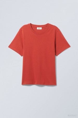 Weekday Essence Standard T-shirt Czerwone | KIAU5201