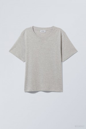Weekday Essence Standard T-shirt Szare | HARA0695