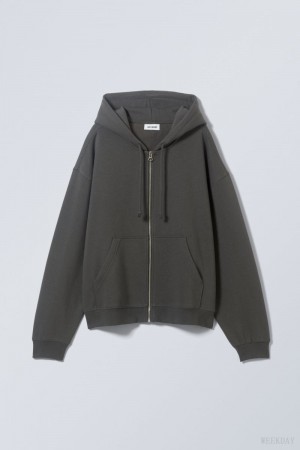 Weekday Essence Standard Zip Hoodie Ciemny Szare | SZSC0502
